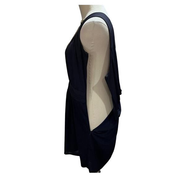 Milly Navy Gold Tone Knit Layered Chain Embellished‎ Scoop Neck Sheath Dress Lg - Picture 6 of 13